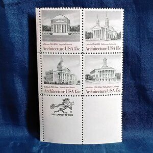 Uncirculated USA 1981 Architecture Block of Four 20 Cent Stamps!!